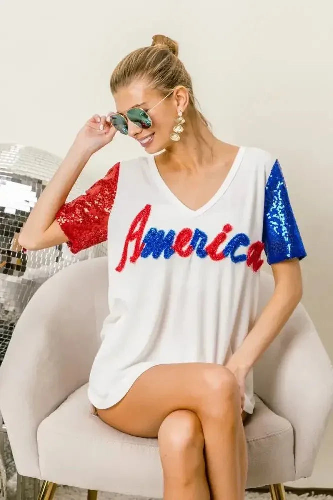 BiBi Metallic Letter V - neck Sequin Sleeves Top - Update AvenueT-ShirtsTrendsi10010001491128910010001491128946ed53b03117401bbeb46923d4675d69 - Max - OriginOFF WHITE
