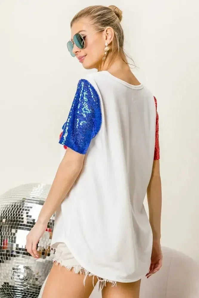 BiBi Metallic Letter V - neck Sequin Sleeves Top - Update AvenueT-ShirtsTrendsi10010001491128910010001491128989e71742b5264075af076094c072925e - Max - OriginOFF WHITE