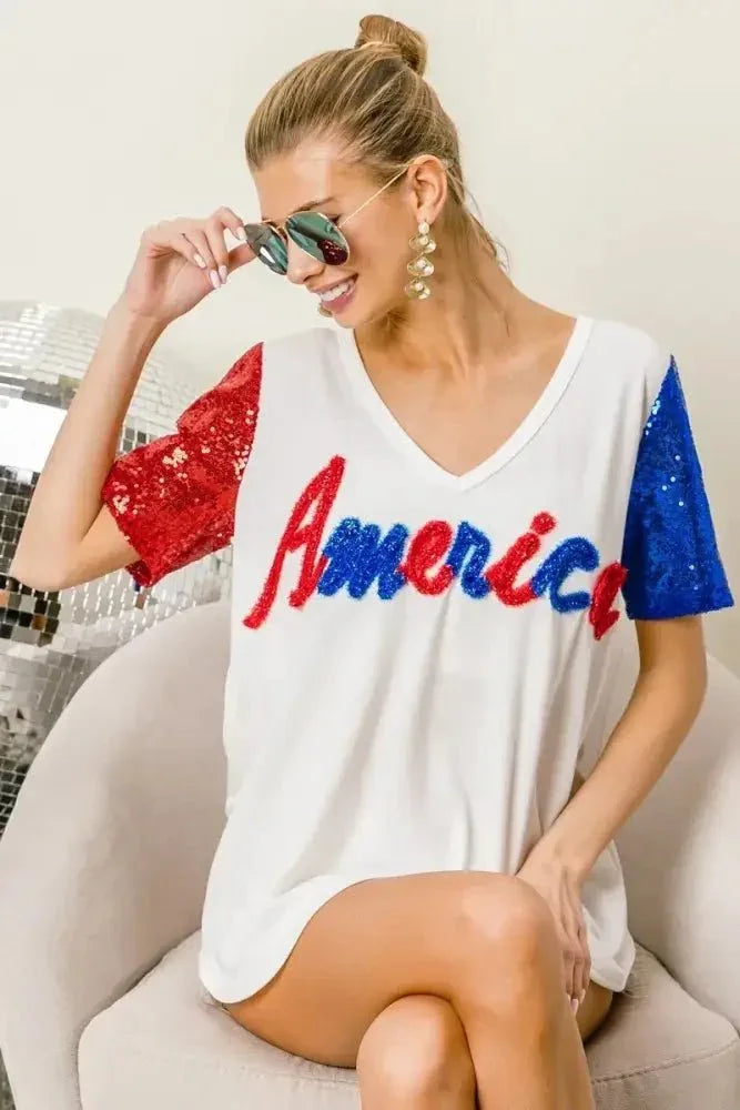 BiBi Metallic Letter V - neck Sequin Sleeves Top - Update AvenueT-ShirtsTrendsi100100014911289100100014911289a63bd6837ac7450188c8cca487f18243 - Max - OriginOFF WHITE