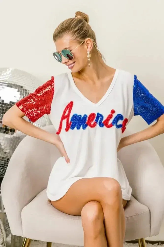 BiBi Metallic Letter V - neck Sequin Sleeves Top - Update AvenueT-ShirtsTrendsi10010001491128910010001491128946de7b3ffcc0416f93b7399ad449c503 - Max - OriginOFF WHITE