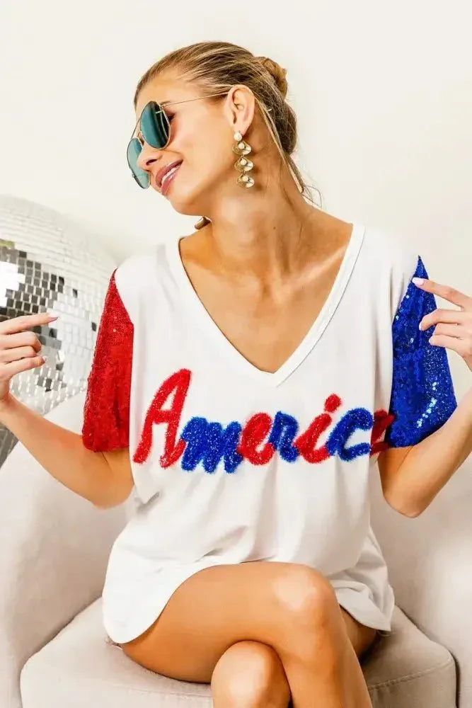 BiBi Metallic Letter V - neck Sequin Sleeves Top - Update AvenueT-ShirtsTrendsi100100014911289100100014911289e6e27f822a314f4295f9325c5dc687c6 - Max - OriginOFF WHITE