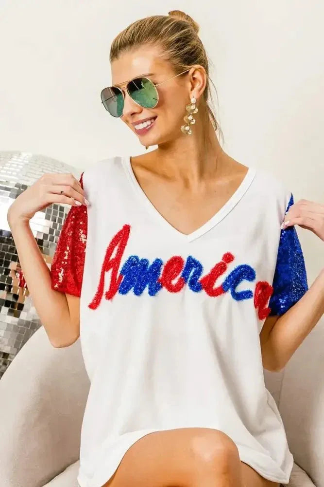 BiBi Metallic Letter V - neck Sequin Sleeves Top - Update AvenueT-ShirtsTrendsi100100014911289100100014911289f04a846e97ab4fcfad05fb7872792e02 - Max - OriginOFF WHITE