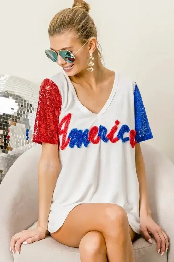 BiBi Metallic Letter V - neck Sequin Sleeves Top - Update AvenueT-ShirtsTrendsi100100014911289100100014911289926962a3a9f94b5c8fbac1ef835ff38e - Max - OriginOFF WHITE