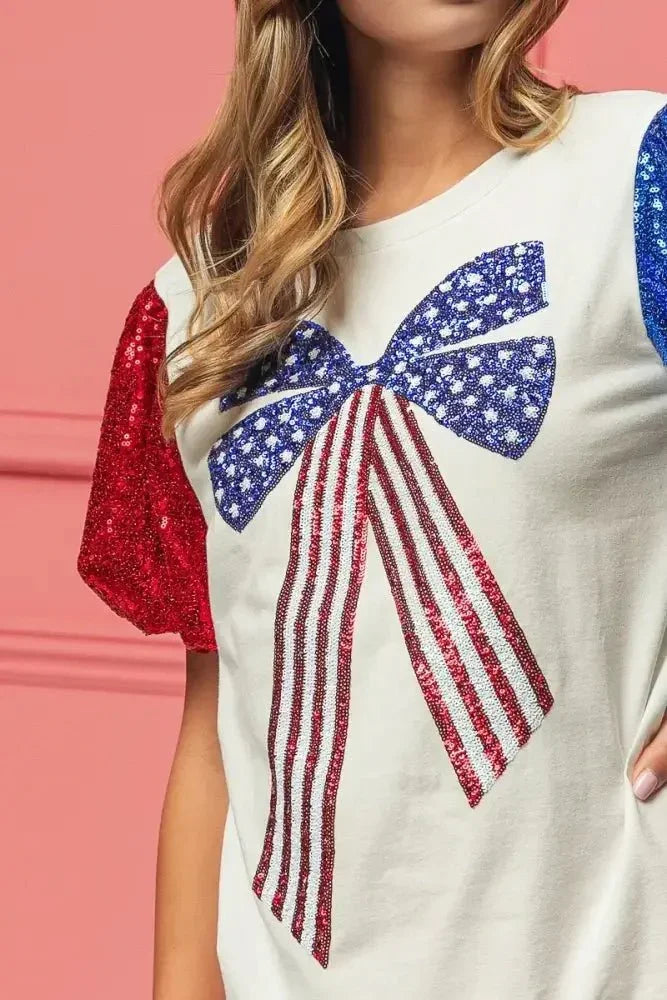 BiBi Sequin American Flag Bow Top - Update AvenueT-ShirtsTrendsi100100462031164100100462031164f9a5e35d1c4940d891daeb8f6cf9e1e7 - Max - OriginOFF WHITE