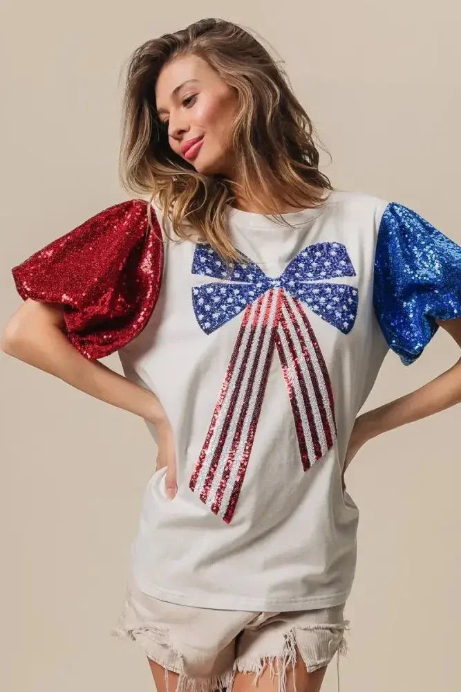BiBi Sequin American Flag Bow Top - Update AvenueT-ShirtsTrendsi10010046203116410010046203116450b525554edc44d09db32d5f2f009d8e - Max - OriginOFF WHITE