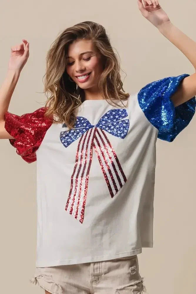 BiBi Sequin American Flag Bow Top - Update AvenueT-ShirtsTrendsi10010046203116410010046203116479618da1b10a4b0399c19eed6350a2f8 - Max - OriginOFF WHITE