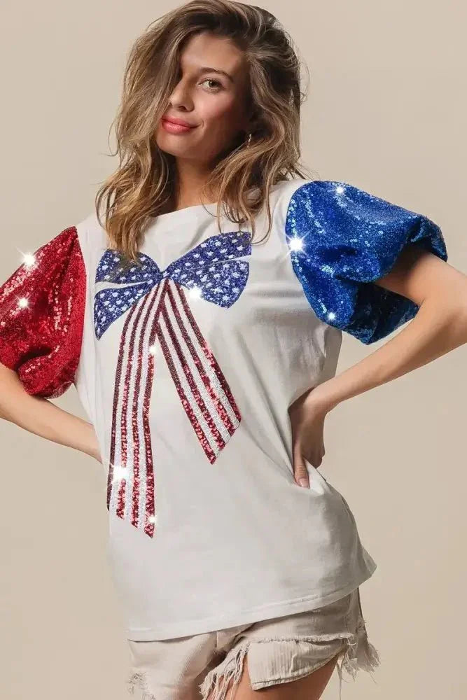 BiBi Sequin American Flag Bow Top - Update AvenueT-ShirtsTrendsi1001004620311641001004620311648b974f09af704a8d884d30be779b3a85 - Max - OriginOFF WHITE
