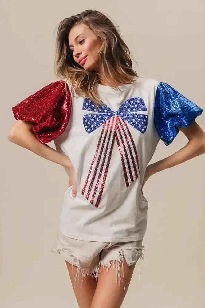 BiBi Sequin American Flag Bow Top - Update AvenueT-ShirtsTrendsi100100462031164100100462031164876b99e97db049cbb9f3520476561a58 - Max - OriginOFF WHITE