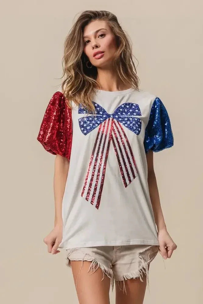 BiBi Sequin American Flag Bow Top - Update AvenueT-ShirtsTrendsi1001004620311641001004620311641ad5ff54647349a4b2577f63210e05b8 - Max - OriginOFF WHITE