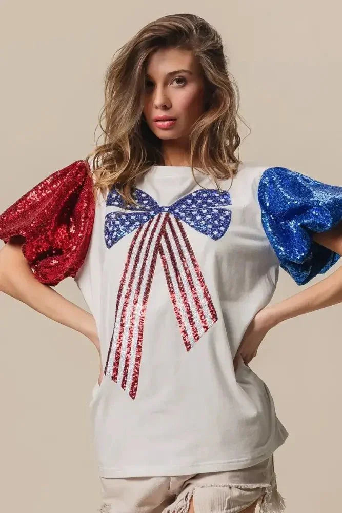 BiBi Sequin American Flag Bow Top - Update AvenueT-ShirtsTrendsi1001004620311641001004620311648f65a665ea7642f0b4a74a62dfbe8c57 - Max - OriginOFF WHITE