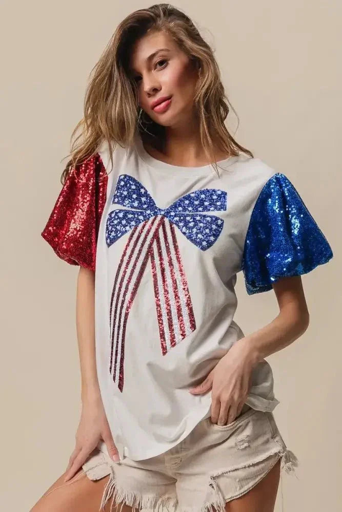 BiBi Sequin American Flag Bow Top - Update AvenueT-ShirtsTrendsi100100462031164100100462031164fd819412633246769bc18496f625a423 - Max - OriginOFF WHITE