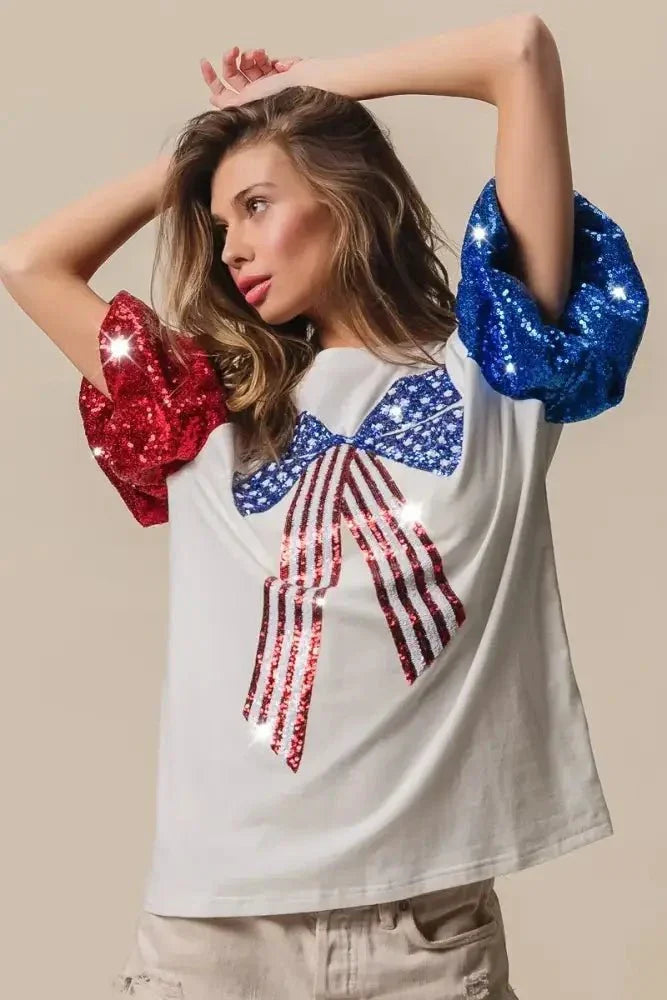 BiBi Sequin American Flag Bow Top - Update AvenueT-ShirtsTrendsi100100462031164100100462031164f9963b67cda34d90979956b70768dec8 - Max - OriginOFF WHITE