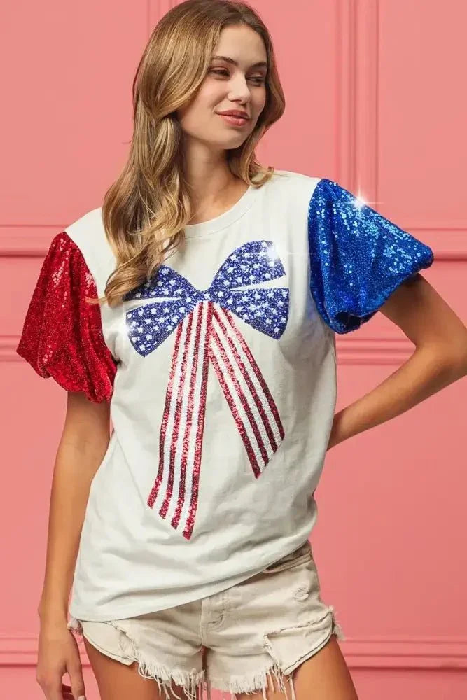 BiBi Sequin American Flag Bow Top - Update AvenueT-ShirtsTrendsi1001004620311641001004620311649d17a14a3e88437189d1af289e0b86de - Max - OriginOFF WHITE