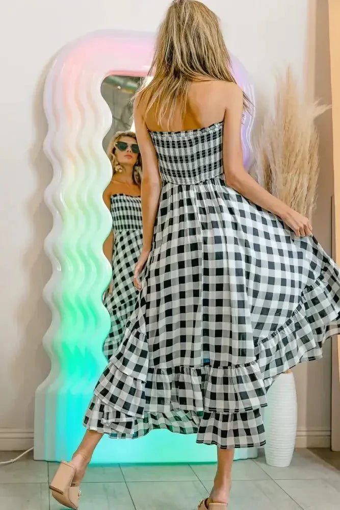 BiBi Smocked Body Off Shoulder Check Dress - Update AvenueTrendsi10010020799137910010020799137912834ae0b875499d92acf0c99975809a - Max - OriginBLACK/IVORY
