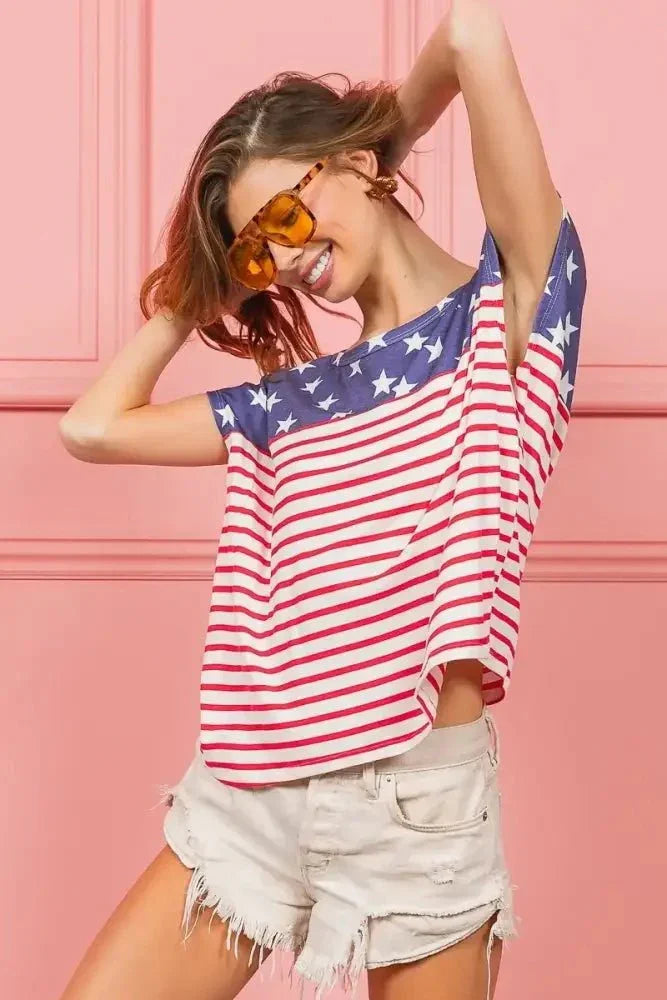 BiBi Star Rpinted with Stripe Combo Top - Update AvenueT-ShirtsTrendsi100100575401827100100575401827ea06f831d0674de785182d80fcfabdf7 - Max - OriginNAVY STAR/RED STRIPE