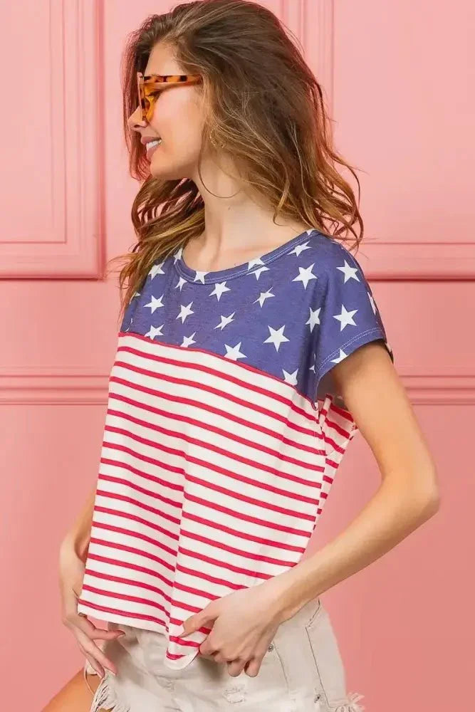 BiBi Star Rpinted with Stripe Combo Top - Update AvenueT-ShirtsTrendsi1001005754018271001005754018273b75537737264c34ae5e6ab932130e12 - Max - OriginNAVY STAR/RED STRIPE