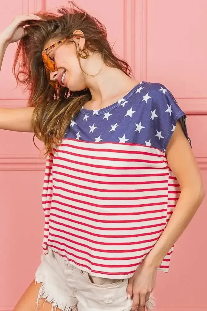 BiBi Star Rpinted with Stripe Combo Top - Update AvenueT-ShirtsTrendsi100100575401827100100575401827ae52bd46b0fd49d5966fcddfb613ae06 - Max - OriginNAVY STAR/RED STRIPE
