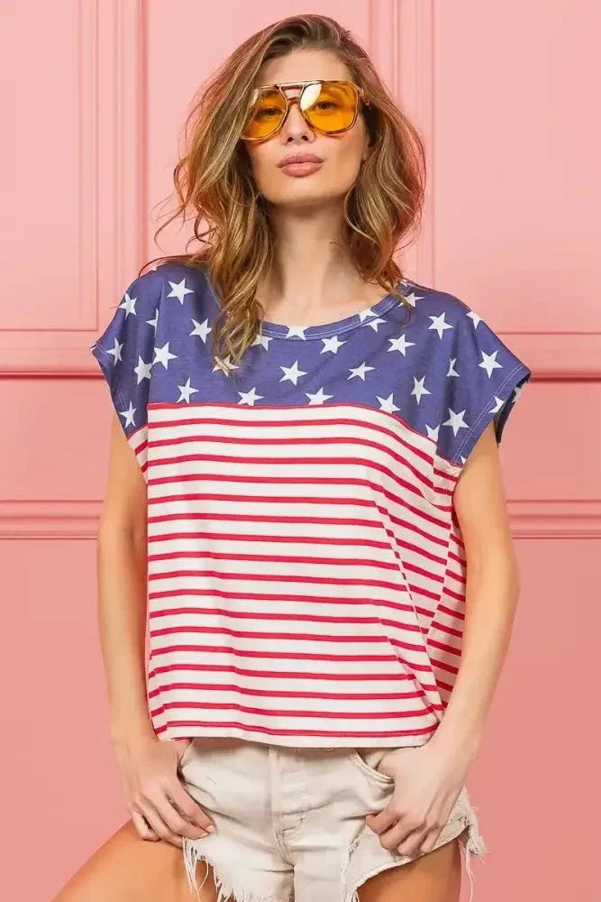 BiBi Star Rpinted with Stripe Combo Top - Update AvenueT-ShirtsTrendsi1001005754018271001005754018279199226090a44a859160ca4ec2edaca7 - Max - OriginNAVY STAR/RED STRIPE