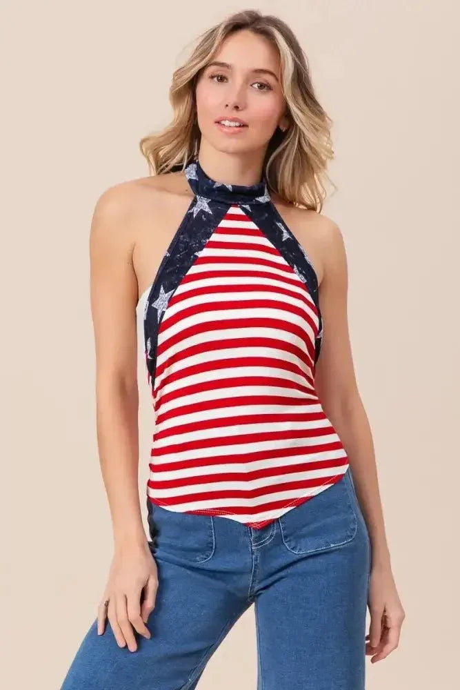 BiBi Stripe Jersey with Star Halter Neck with Tie Back - Update AvenueTrendsi1001008097110151001008097110154a171f11ef5947ffb74a6418686380b8 - Max - OriginRED/IVORY