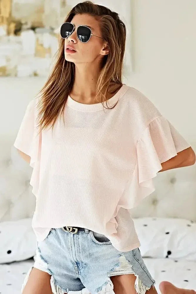 BiBi Thermal Knit with Ruffled Sleeve Top - Update AvenueT-ShirtsTrendsi100100818871031100100818871031e8156f28add04a5db22b9d4eee25683f - Max - OriginPINK