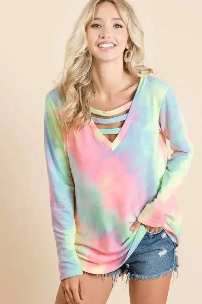 BiBi Tie Dye French Terry V - Neck Top with Strapped - Update AvenueT-ShirtsTrendsi10010007175115110010007175115165e7d82136204f709a7b2f3deb448939 - Max - OriginPASTEL TIE DYE
