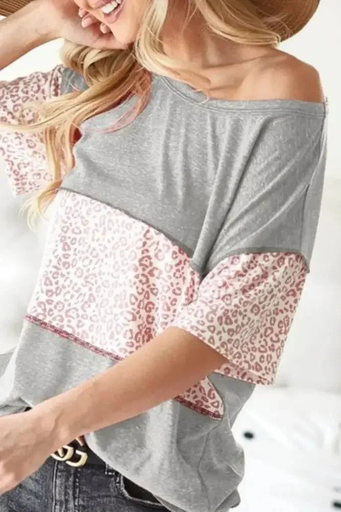 BiBi Triblend Knit with Leopard Block Out Stitching - Update AvenueT-ShirtsTrendsi1001007526518591001007526518594f8b8d75 - 199b - 4368 - 9995 - ad0752beee19 - Max - OriginICE GREY
