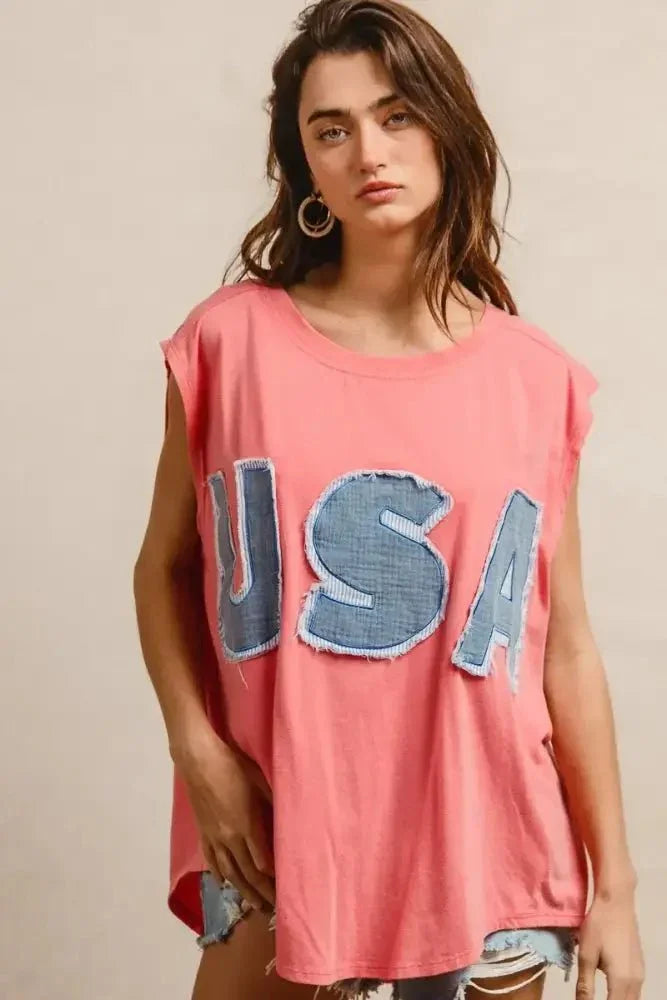 BiBi Washed Jersey With Usa Patched Raw Cut Edge Detail - Update AvenueT-ShirtsTrendsi1001000592014961001000592014967695016caaf84ed699e4d0e5981bf409 - Max - OriginCORAL/DENIM