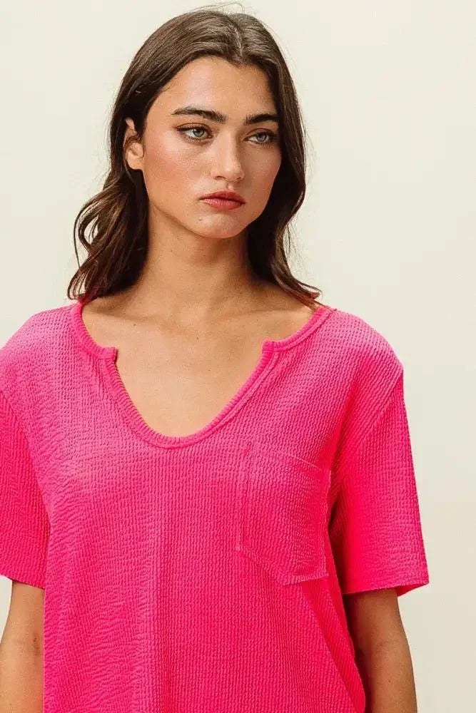 BiBi Waved Rib U Neck Top With Front Pocket - Update AvenueT-ShirtsTrendsi1001003129211481001003129211486be9589cf9334945ab3d81a154815a5b - Max - OriginFUCHSIA