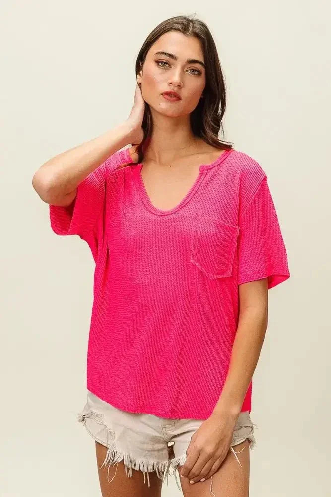 BiBi Waved Rib U Neck Top With Front Pocket - Update AvenueT-ShirtsTrendsi100100312921148100100312921148abc5872bf8814ff8937abc699bd2a9b4 - Max - OriginFUCHSIA