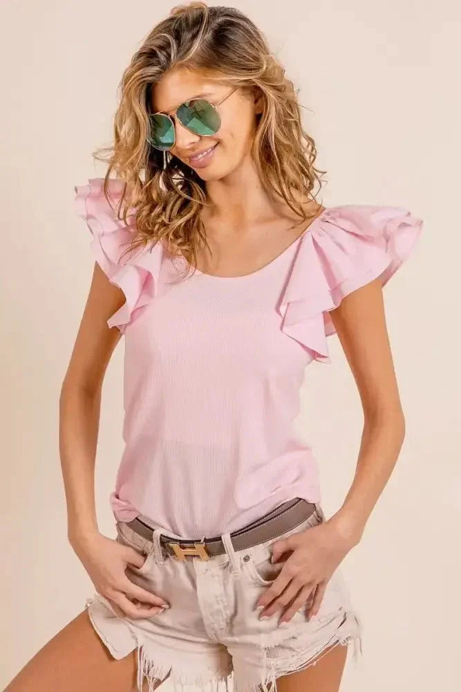 BiBi Wide Layered Ruffle Sleeve Scoop Neck Ribbed Top - Update AvenueT-ShirtsTrendsi10010034348112710010034348112750384f7728284801a3f94f67d5329e68 - Max - OriginLT PINK