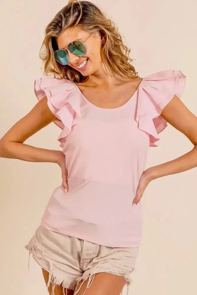 BiBi Wide Layered Ruffle Sleeve Scoop Neck Ribbed Top - Update AvenueT-ShirtsTrendsi1001003434811271001003434811278088b12e095a47a4bc1368eac1b33f86 - Max - OriginLT PINK