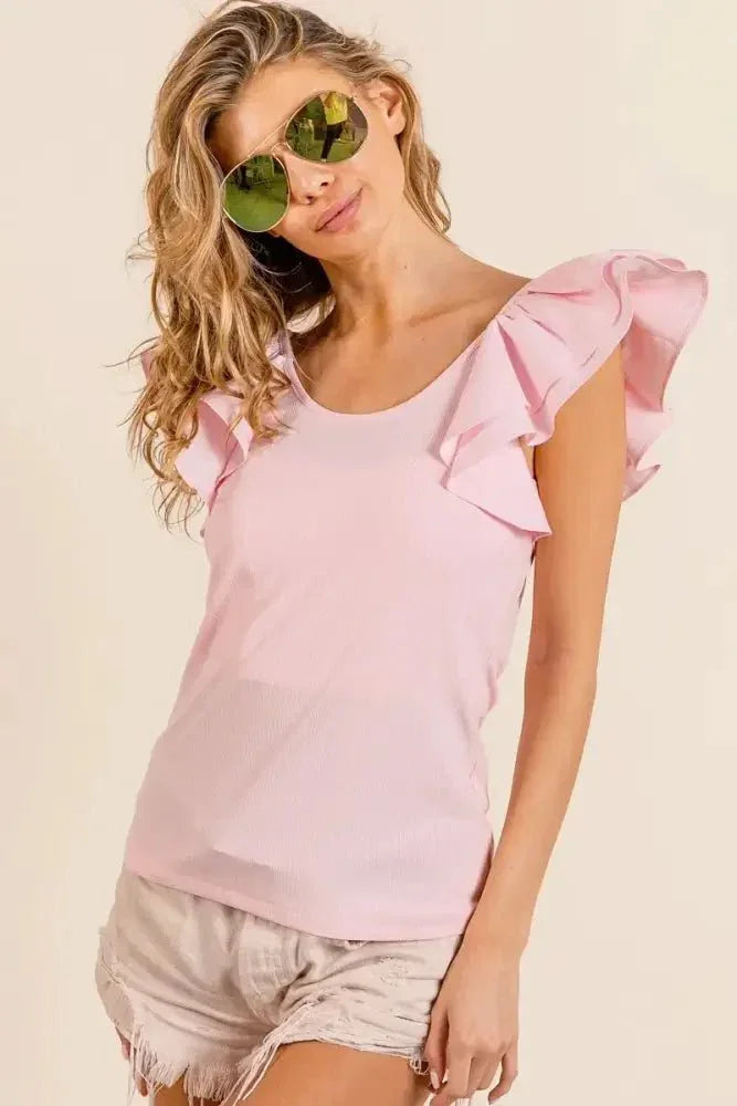 BiBi Wide Layered Ruffle Sleeve Scoop Neck Ribbed Top - Update AvenueT-ShirtsTrendsi100100343481127100100343481127da0cc98e11594787b7f96eeda1c69fc9 - Max - OriginLT PINK