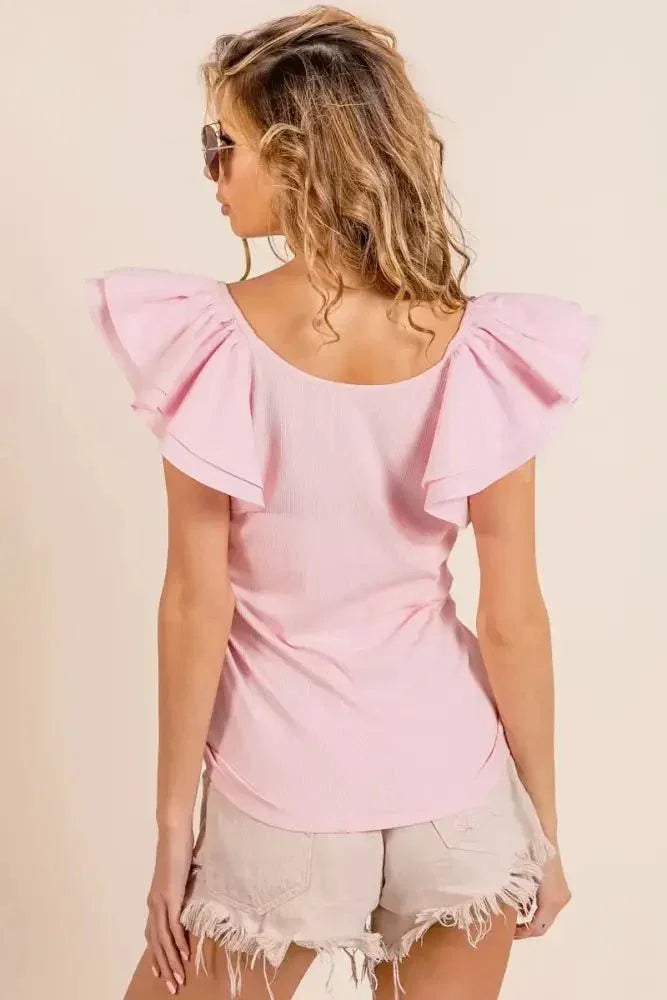 BiBi Wide Layered Ruffle Sleeve Scoop Neck Ribbed Top - Update AvenueT-ShirtsTrendsi10010034348112710010034348112746160ac4c79e4054867aef30a801fb8e - Max - OriginLT PINK