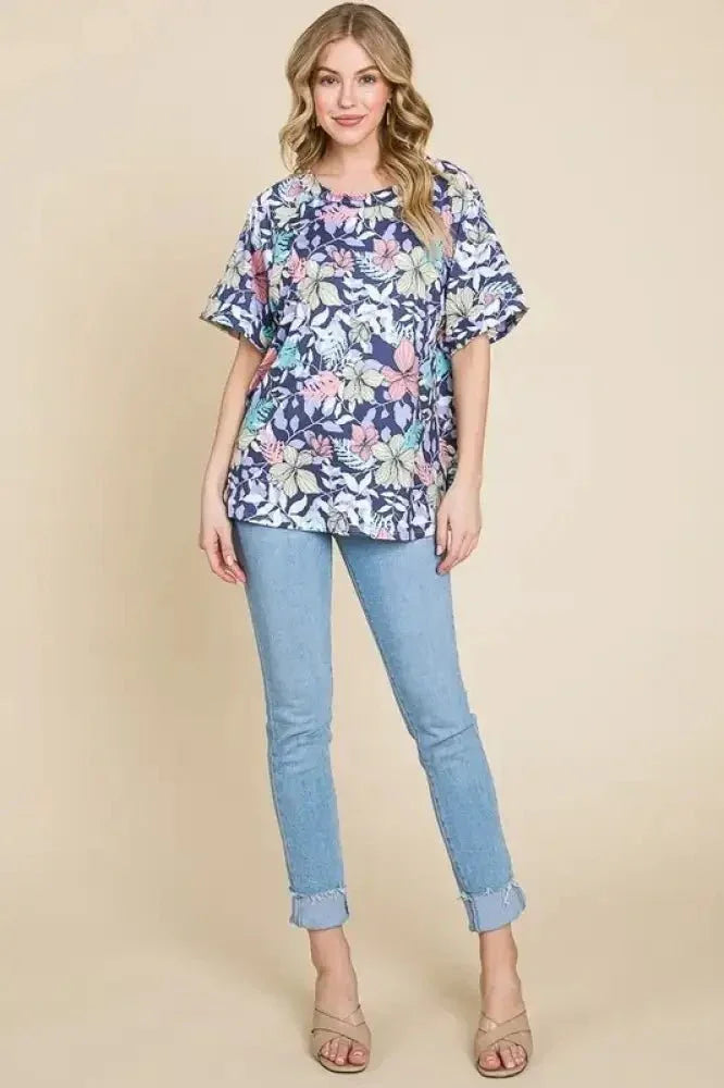 BOMBOM Floral Round Neck Short Sleeve T-Shirt - Update AvenueT-ShirtsTrendsi1001008205515911001008205515914503b59e6a00479c9465b2dda0774114 - Max - OriginAS SHOWN