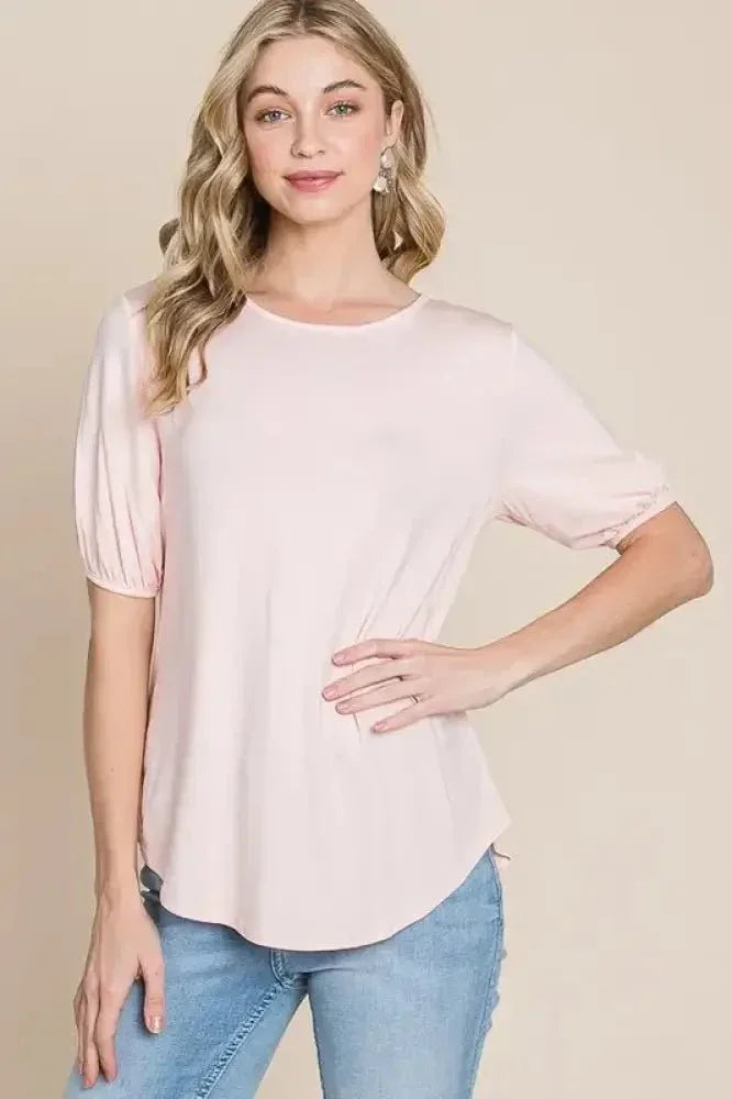 BOMBOM Round Neck Puff Sleeve T-Shirt - Update AvenueT-ShirtsTrendsi100100730231660100100730231660a9c2b3bdbaf64da7a81b2b9b3323a888 - Max - OriginLIGHT PINK