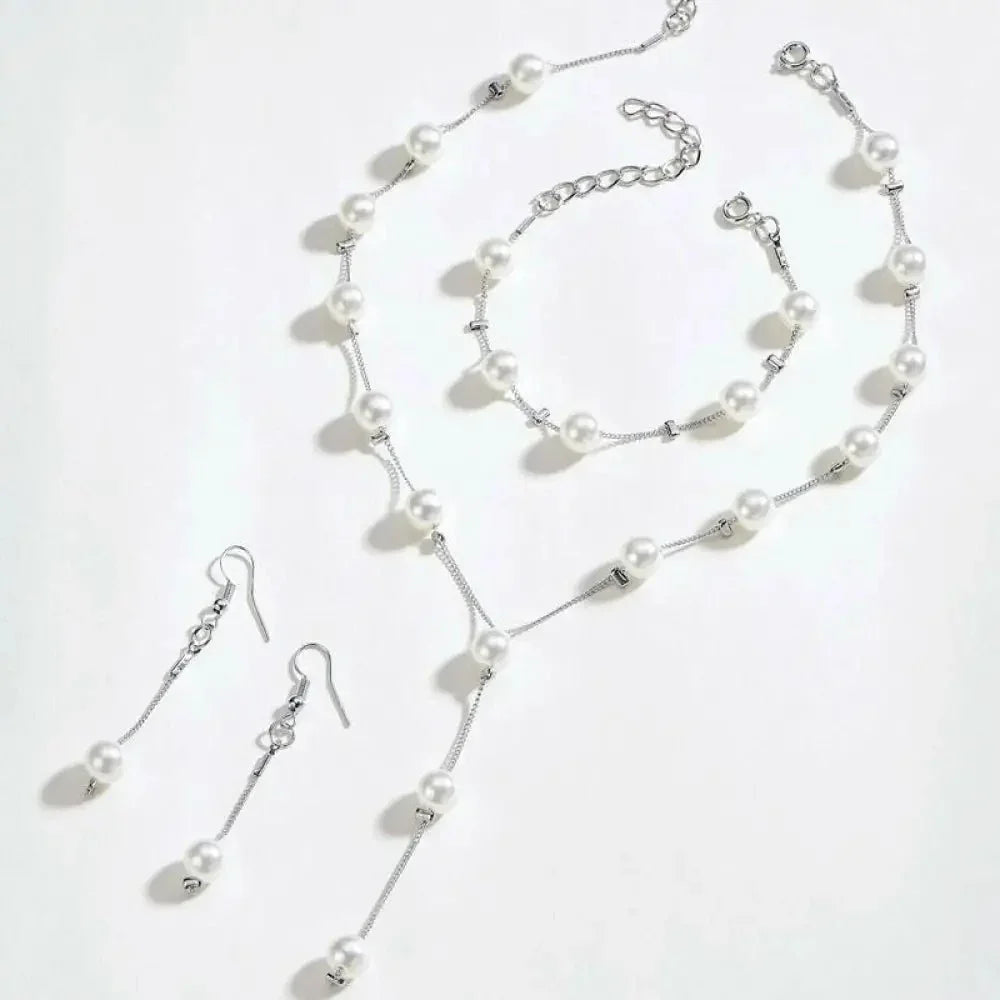 Boutique Korean version fashion sweet OL elegant pearl simple temperament necklace earrings bracelet set - Update AvenueUpdate Avenues212097056340001Boutique Korean version fashion sweet OL elegant pearl simple temperament necklace earrings bracelet set - Update AvenuesGold