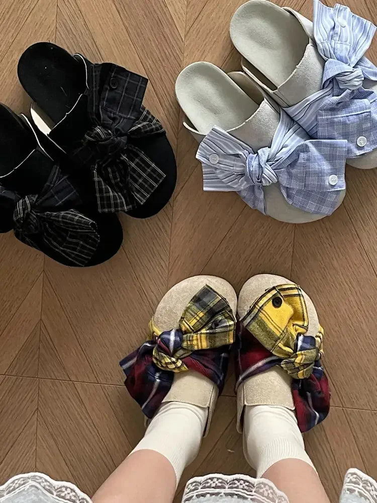 Bow-Knot Plaid Comfort Slip-Ons