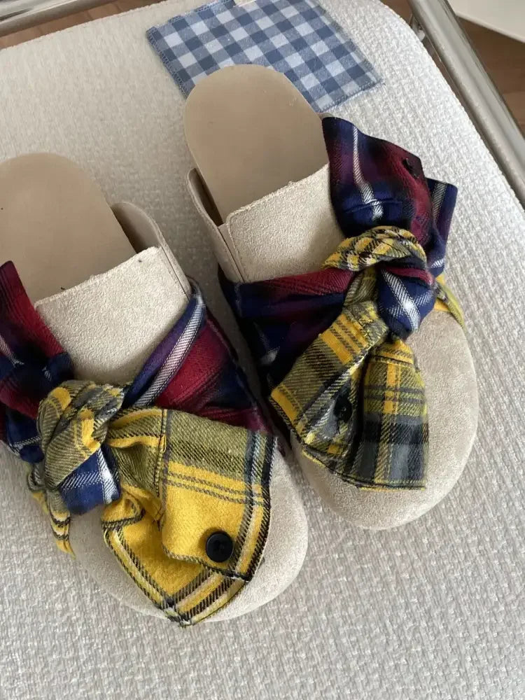 Bow-Knot Plaid Comfort Slip-Ons