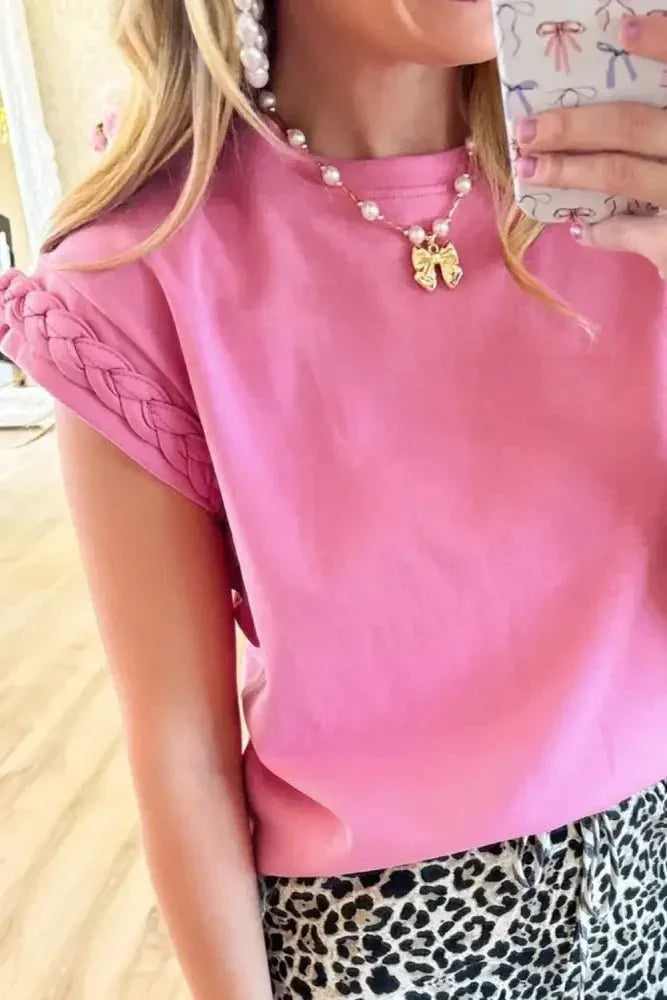 Braided Cap Sleeve Crew Neck T Shirt - Update AvenueT-ShirtsTrendsi100100816060492100100816060492ff8447dc - dc47 - 494f - a7d3 - c40631b2dac2 - Max - OriginFuchsia Pink