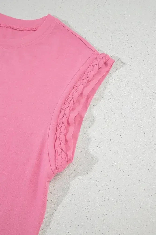 Braided Cap Sleeve Crew Neck T Shirt - Update AvenueT-ShirtsTrendsi100100816060492100100816060492407212fb - 16bb - 4bc2 - 8c09 - fe8336458b31 - Max - OriginFuchsia Pink