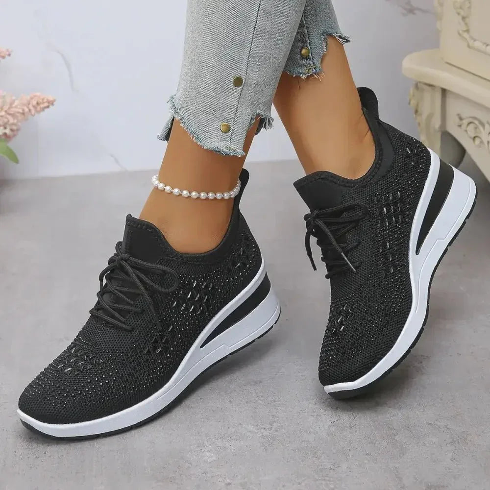 Breathable Mesh Rhinestone Wedge Athletic Sneakers - Update AvenueTrendsi100600479372394100600479372394Breathable Mesh Rhinestone Wedge Athletic SneakersBlack