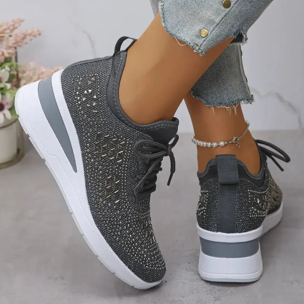 Breathable Mesh Rhinestone Wedge Athletic Sneakers - Update AvenueTrendsi100600479372394100600479372394Breathable Mesh Rhinestone Wedge Athletic SneakersBlack