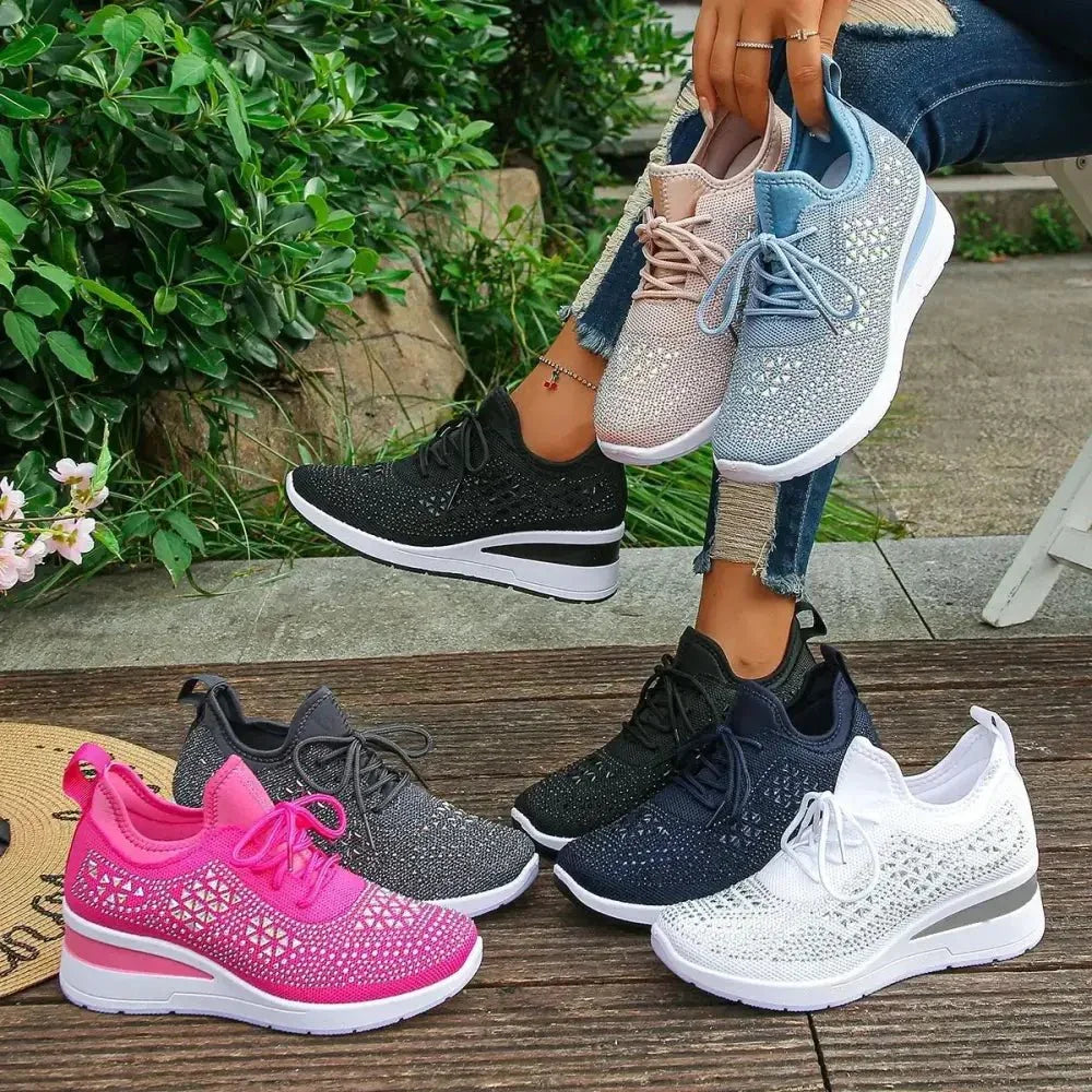 Breathable Mesh Rhinestone Wedge Athletic Sneakers - Update AvenueTrendsi100600479372394100600479372394Breathable Mesh Rhinestone Wedge Athletic SneakersBlack