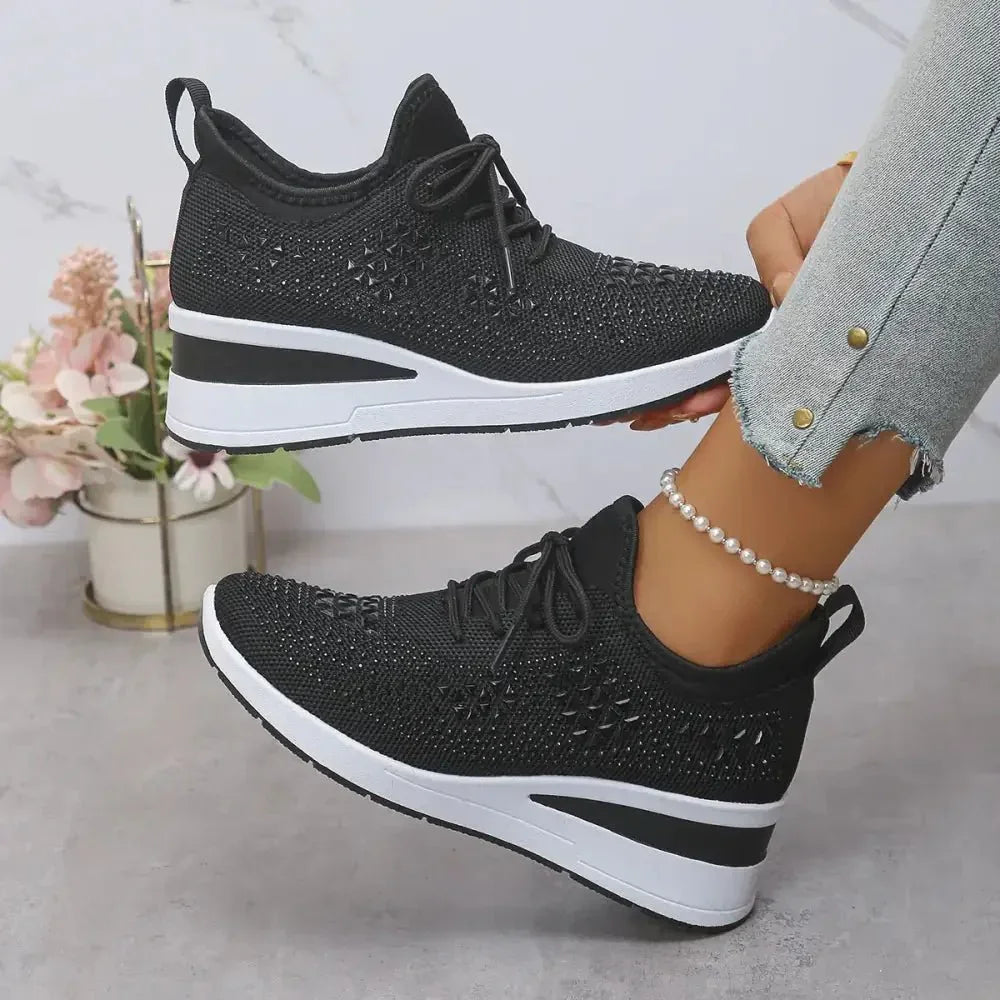 Breathable Mesh Rhinestone Wedge Athletic Sneakers - Update AvenueTrendsi100600479372394100600479372394Breathable Mesh Rhinestone Wedge Athletic SneakersBlack