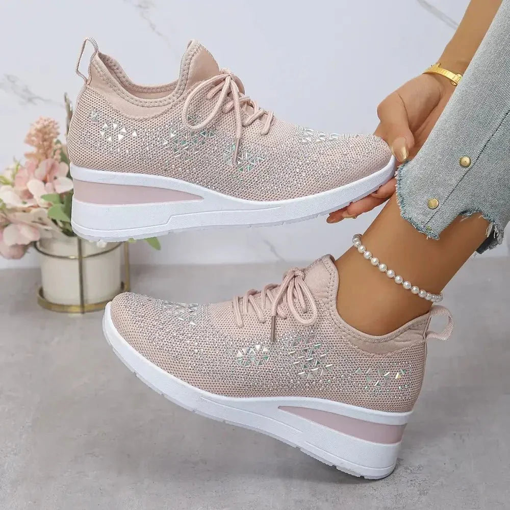 Breathable Mesh Rhinestone Wedge Athletic Sneakers - Update AvenueTrendsi100600479374630100600479374630Breathable Mesh Rhinestone Wedge Athletic SneakersPink