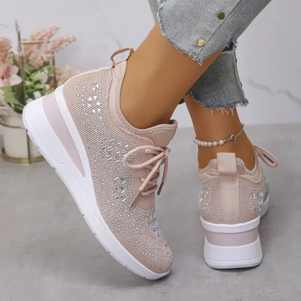 Breathable Mesh Rhinestone Wedge Athletic Sneakers - Update AvenueTrendsi100600479374630100600479374630Breathable Mesh Rhinestone Wedge Athletic SneakersPink