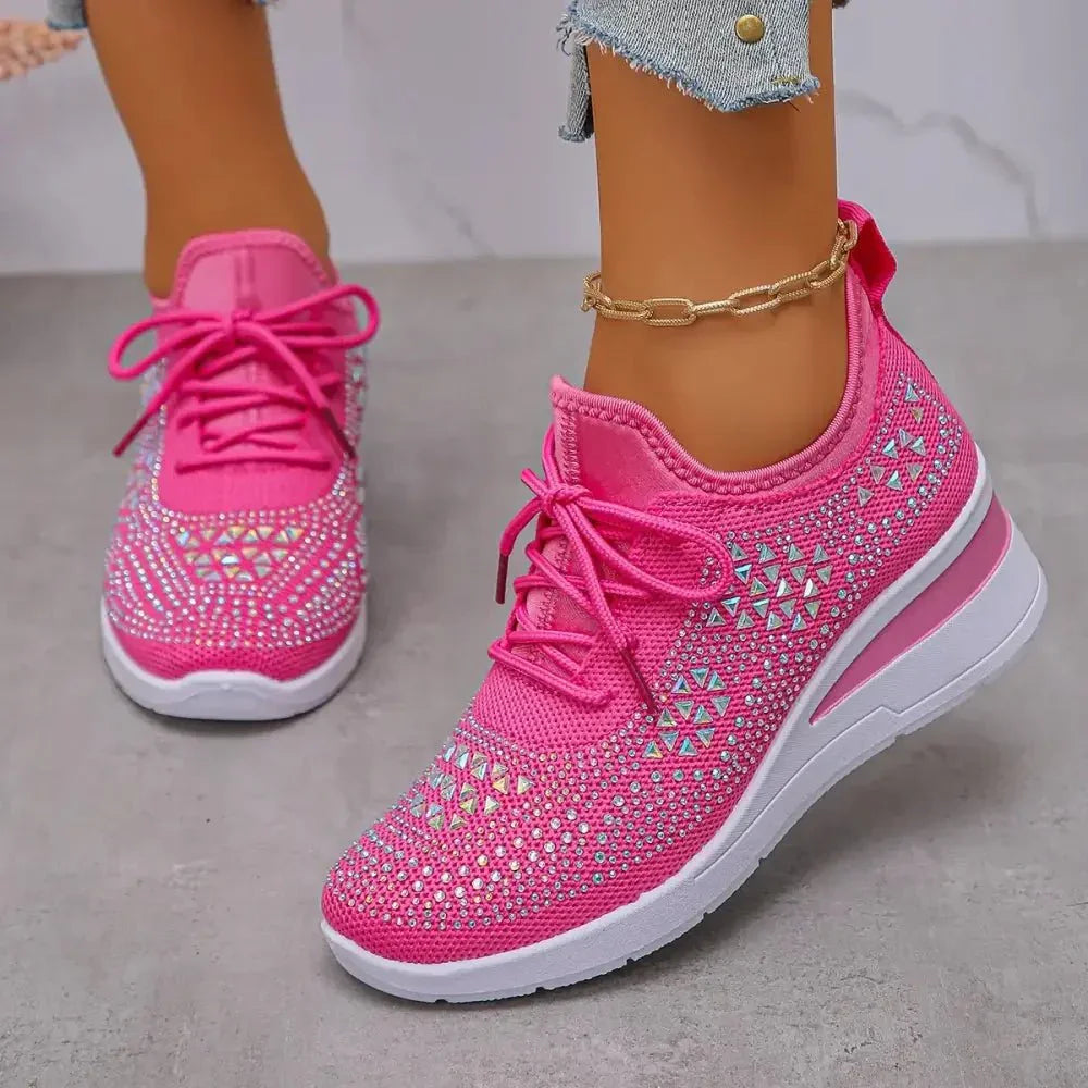 Breathable Mesh Rhinestone Wedge Athletic Sneakers - Update AvenueTrendsi100600479377417100600479377417Breathable Mesh Rhinestone Wedge Athletic SneakersHot Pink