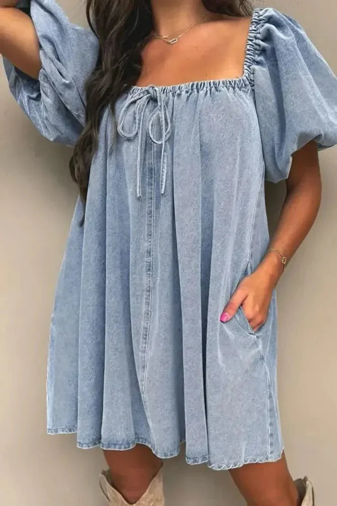 Bubble Sleeve Square Neck Denim Babydoll Dress - Update AvenueDenim Dresses & SkirtsTrendsi10010053492713410010053492713475704a20 - 7185 - 4bbd - a0dc - 07c5fa747c61 - MaxMedium