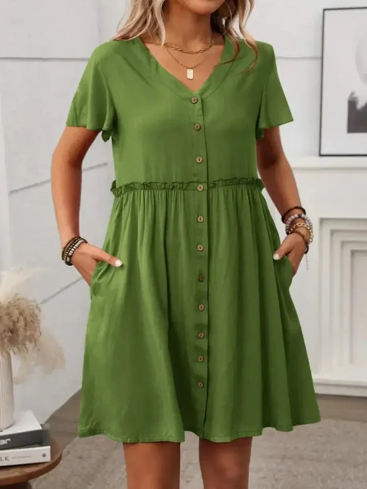 Button Front Flutter Sleeve Dress - Update AvenueEffortless Elegance: DressesTrendsi1001005737052611001005737052616ab54d93 - ea5a - 4a2f - 9423 - d41664ec0d8b - MaxMatcha Green