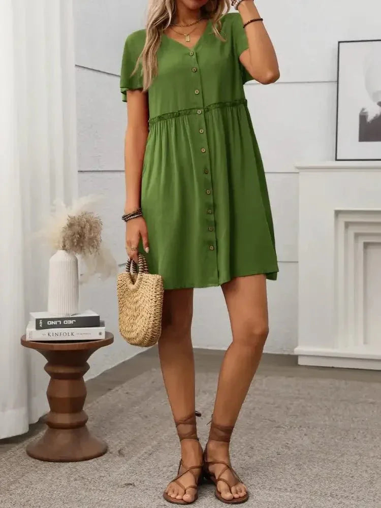 Button Front Flutter Sleeve Dress - Update AvenueEffortless Elegance: DressesTrendsi100100573705261100100573705261a68e478b - a74a - 4d43 - 9141 - 1ac06a0ead2a - MaxMatcha Green